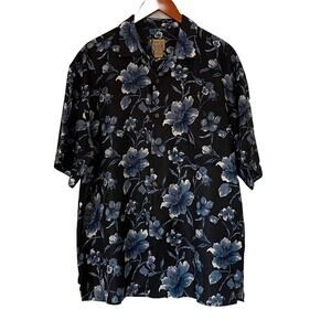 Jos. A. Bank Silk Blue Floral Tropical Camp Collar Button Down Shirt, Size XL